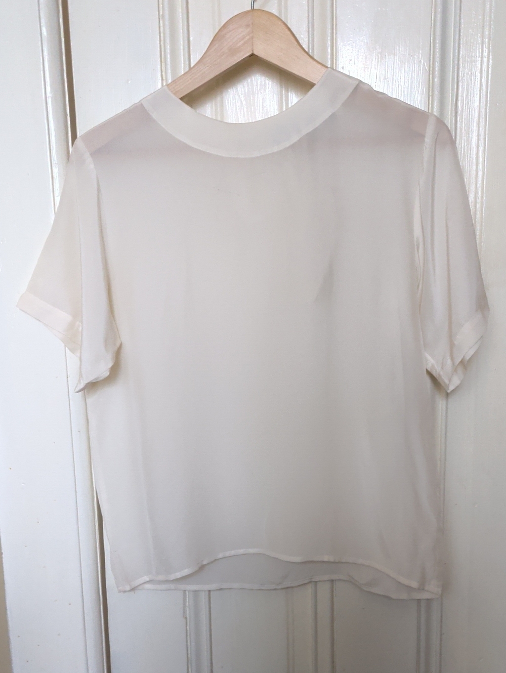 Cream Sheer Short-Sleeve Silk Blouse